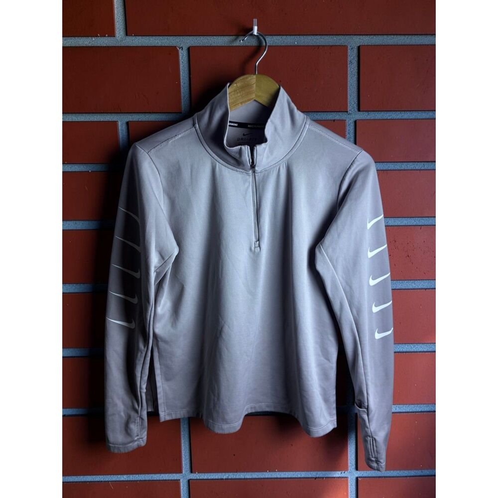 Nike Running Dri Fit Quarter Zip Women's Medium Gray Swoosh Long Sleeve